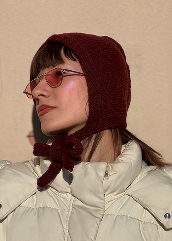 %25 yün bordo el örgüsü bone başlık - Görsel 3