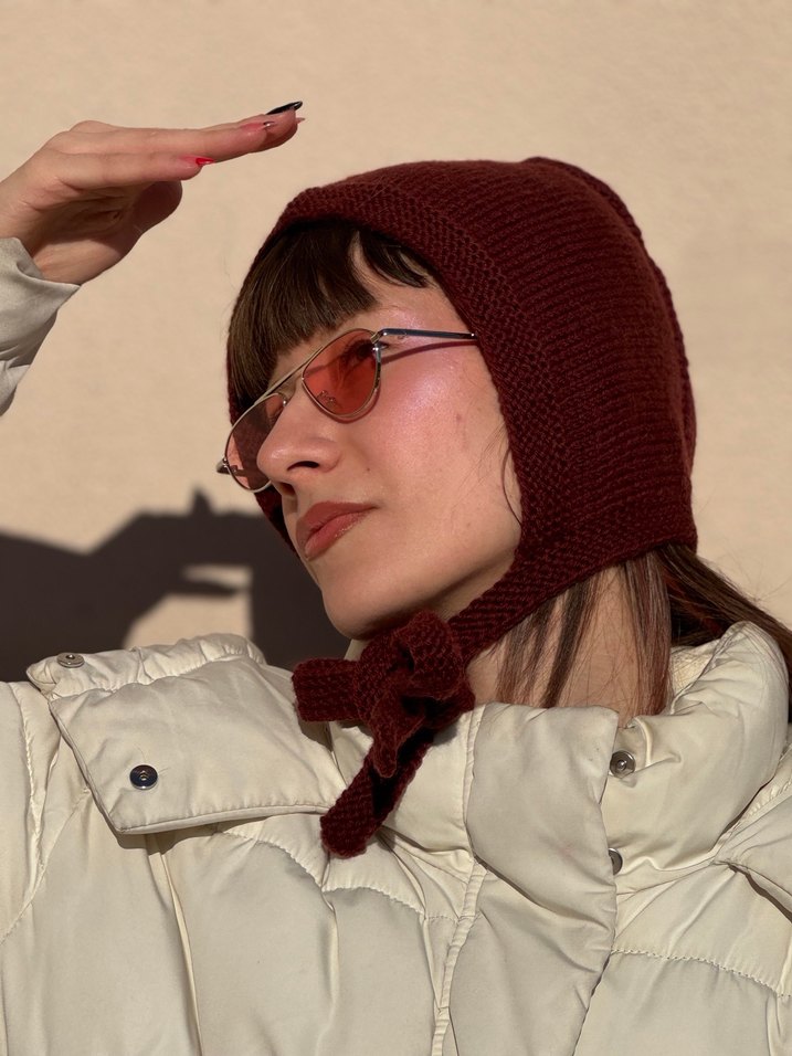 %25 yün bordo el örgüsü bone başlık - Görsel 2