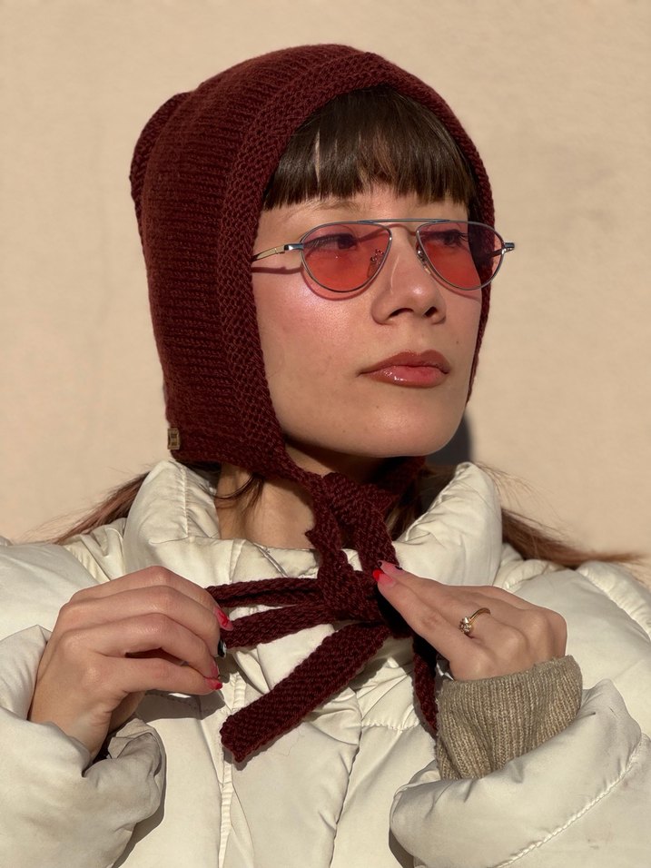 %25 yün bordo el örgüsü bone başlık - Görsel 5