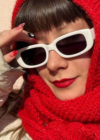 Kırmızı El Örgüsü Kadın şal-balaclava - Görsel 3