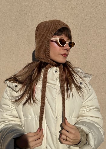 Kahverengi Yün-Akrilik karışımı bone başlık - Görsel 2