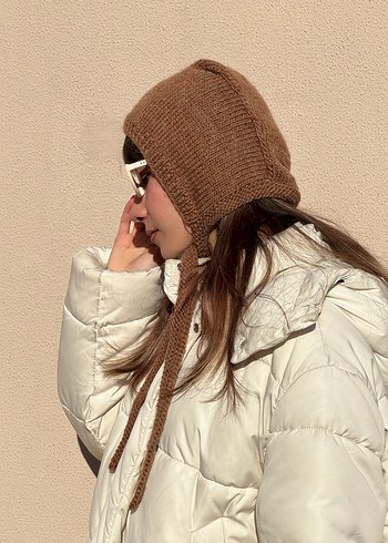 Kahverengi Yün-Akrilik karışımı bone başlık - Görsel 6