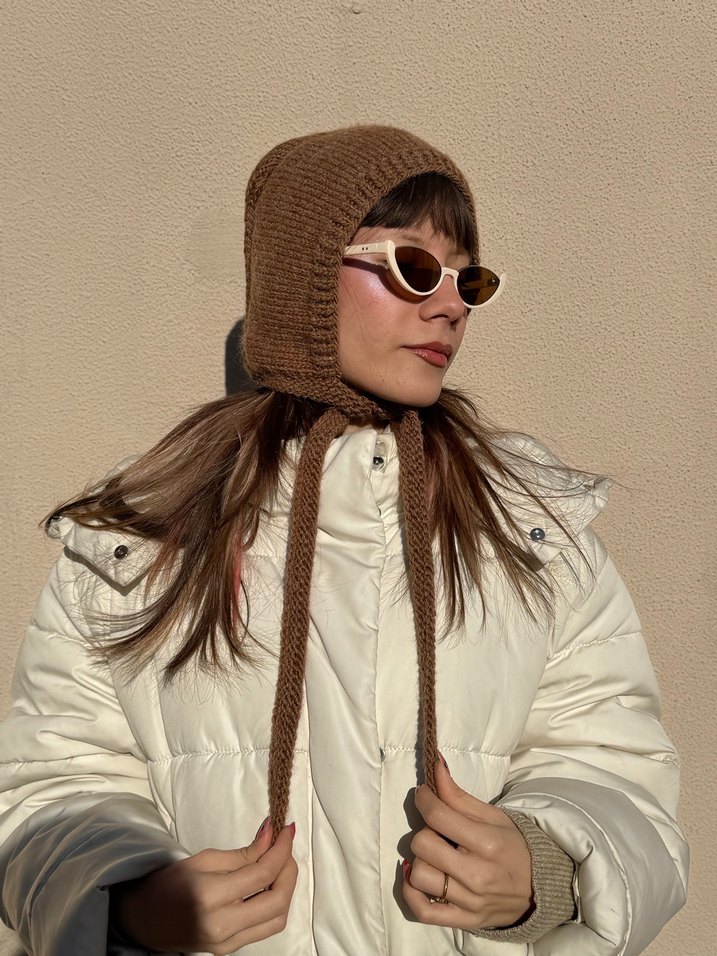 Kahverengi Yün-Akrilik karışımı bone başlık - Görsel 2