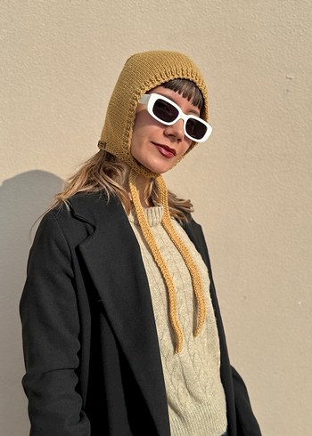 %100 Merino yün bone balaclava- sütlü kahve - Görsel 3