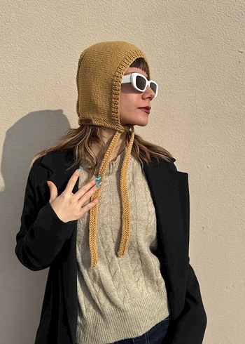 %100 Merino yün bone balaclava- sütlü kahve - Görsel 4