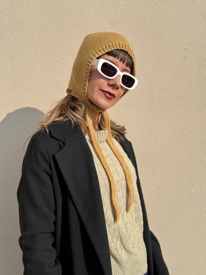 %100 Merino yün bone balaclava- sütlü kahve - Görsel 3