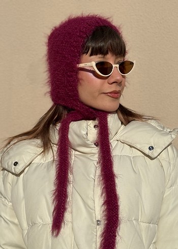 Bordo Tüylü Merinos Bone Başlık - Görsel 7