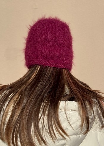 Bordo Tüylü Merinos Bone Başlık - Görsel 3