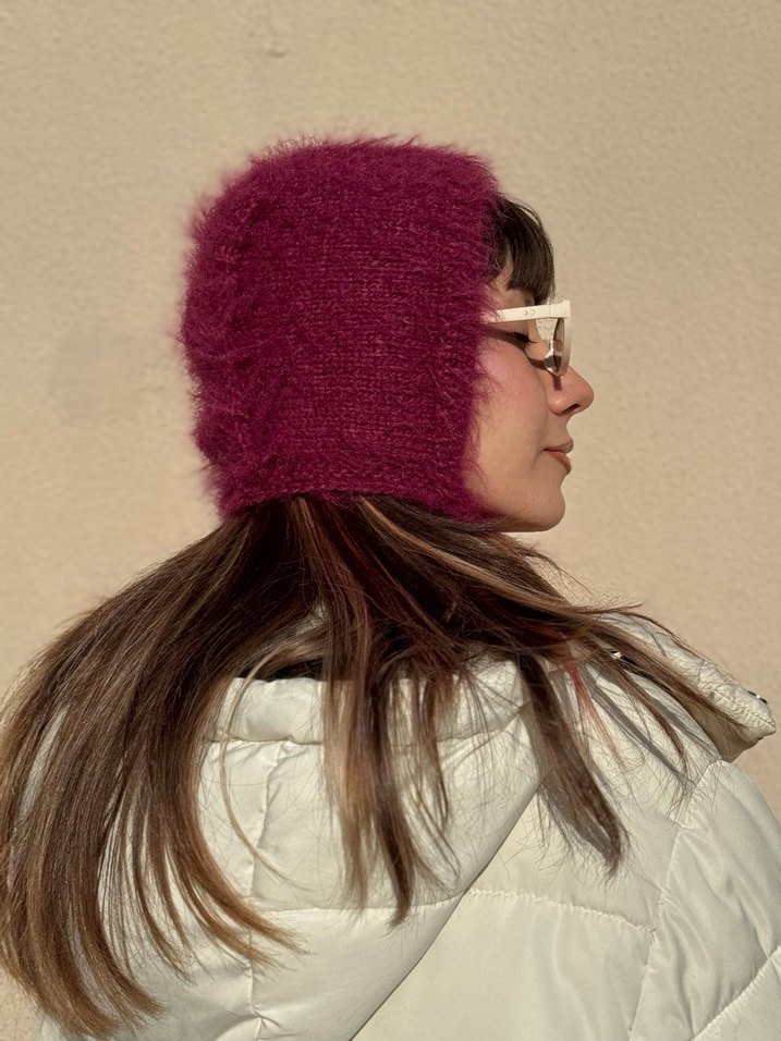 Bordo Tüylü Merinos Bone Başlık - Görsel 4