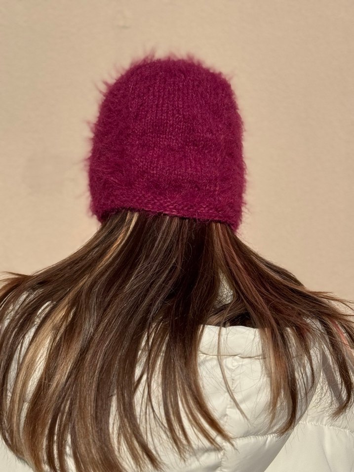 Bordo Tüylü Merinos Bone Başlık - Görsel 3