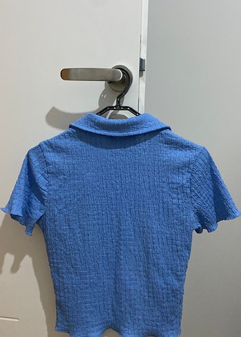 Mavi Kısa Kollu Keten Gömlek - Görsel 2