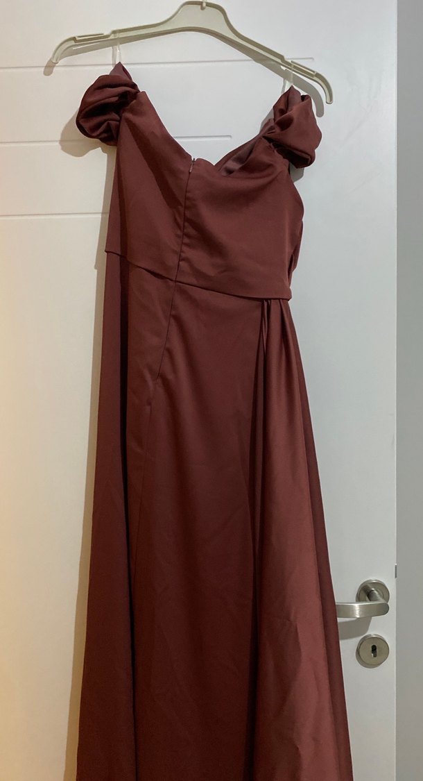 Bordo Drapeli Uzun Abiye Elbise - Görsel 2