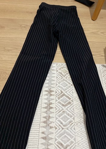 Lacivert Çizgili Kadın Kumaş Pantolon - Görsel 2