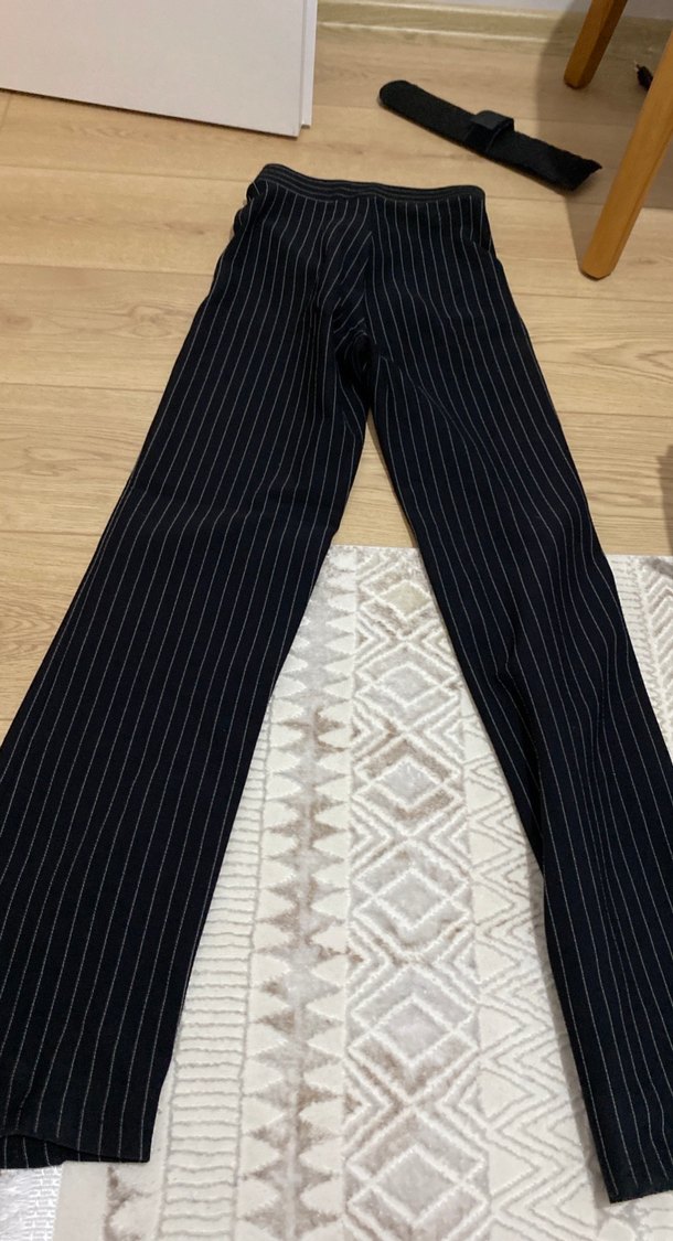 Lacivert Çizgili Kadın Kumaş Pantolon - Görsel 2