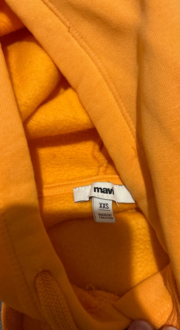 turuncu Kapüşonlu Mavi Baskılı Sweatshirt - Görsel 3