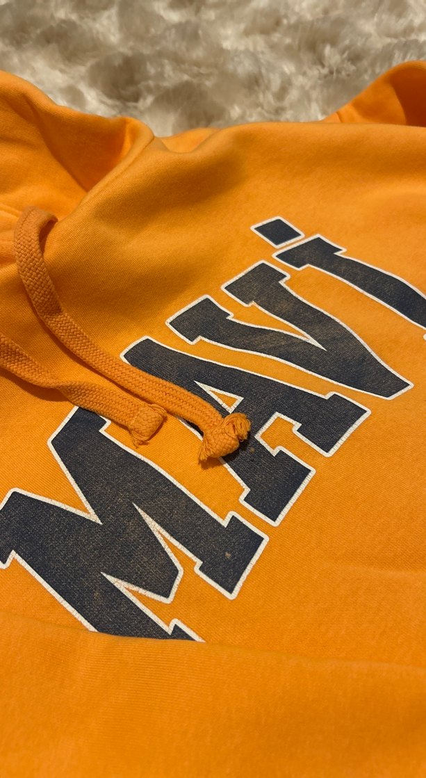 turuncu Kapüşonlu Mavi Baskılı Sweatshirt - Görsel 2