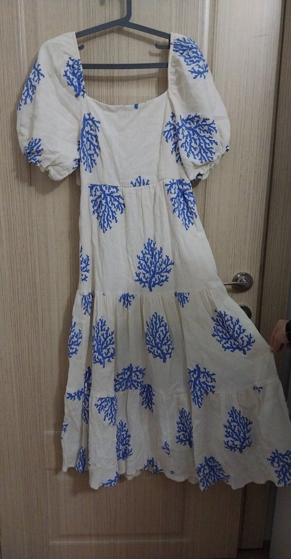 Mavi Nakışlı Bohem Uzun Elbise - Görsel 2