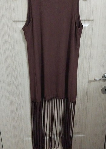 Kahverengi Uzun Püsküllü Kadın Yelek - Görsel 2