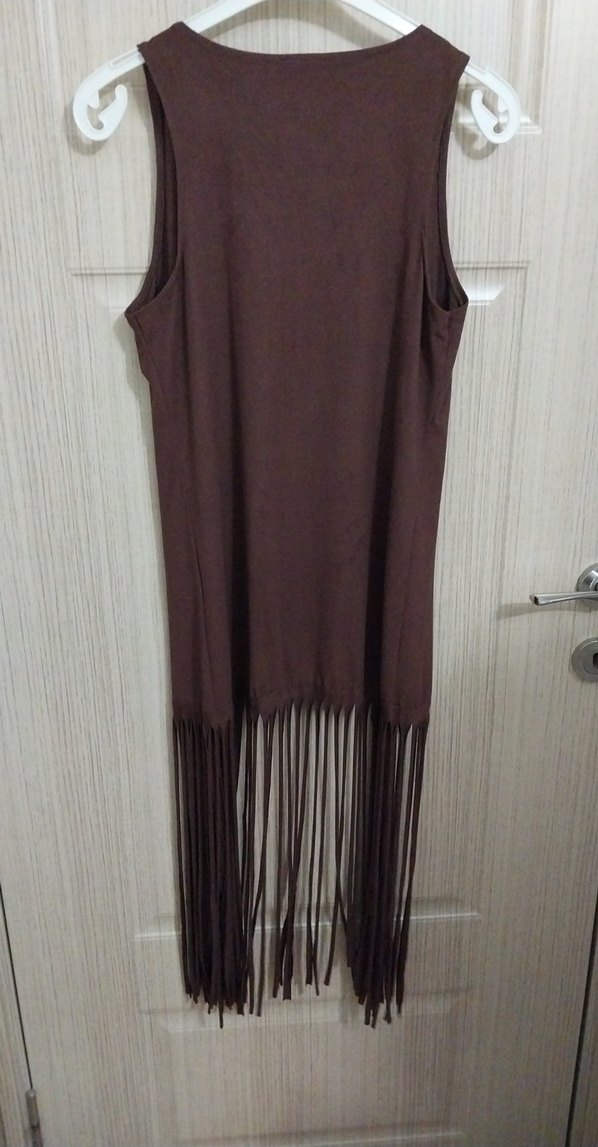 Kahverengi Uzun Püsküllü Kadın Yelek - Görsel 2