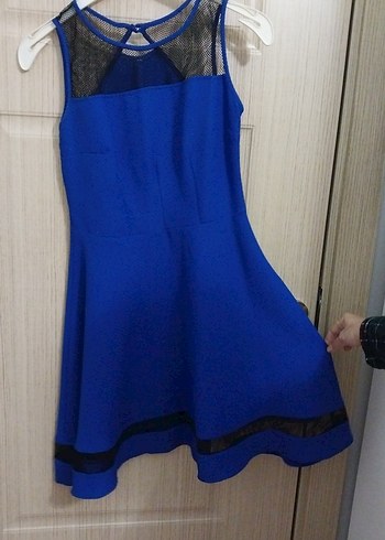 Siyah Detaylı Lacivert Midi Elbise - Görsel 2