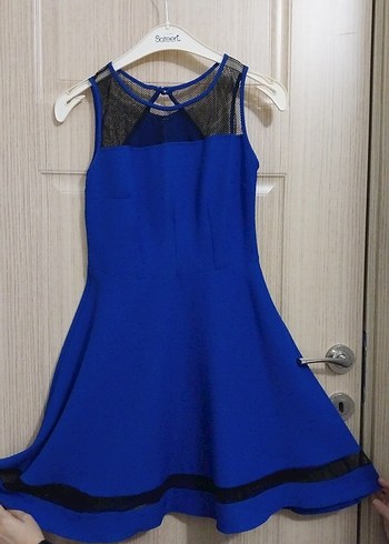 Siyah Detaylı Lacivert Midi Elbise - Görsel 3