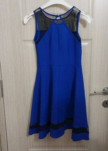 Siyah Detaylı Lacivert Midi Elbise - Görsel 4