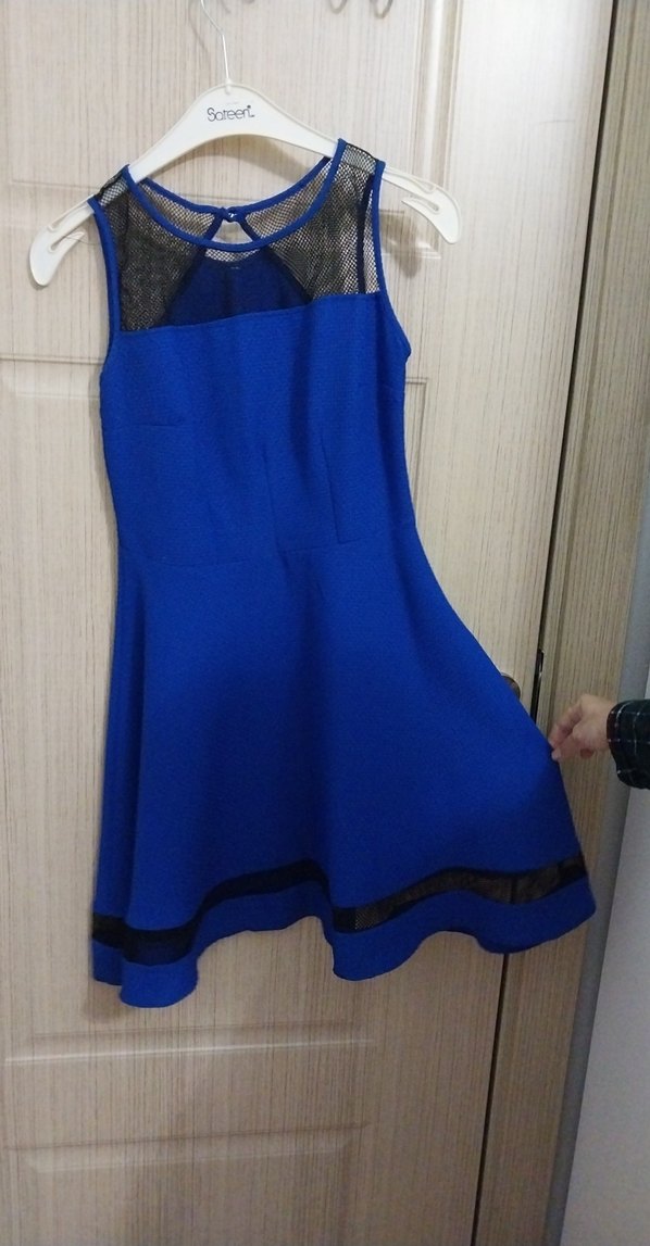 Siyah Detaylı Lacivert Midi Elbise - Görsel 2