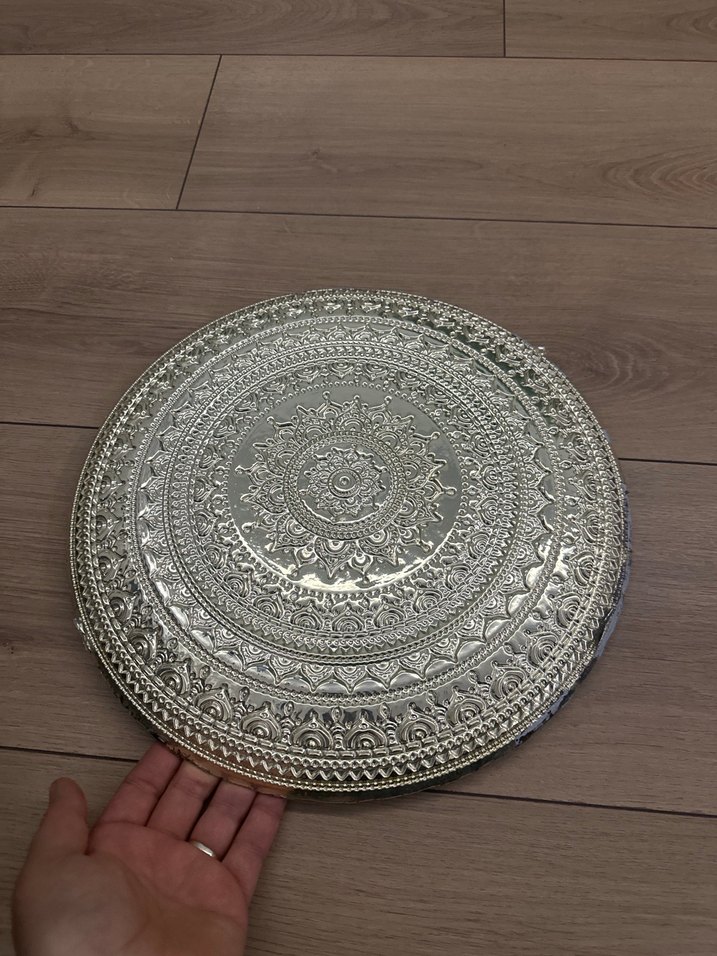 İşlemeli Beyaz Gri Dekoratif Tabak Seti suple Karaca - Görsel 2