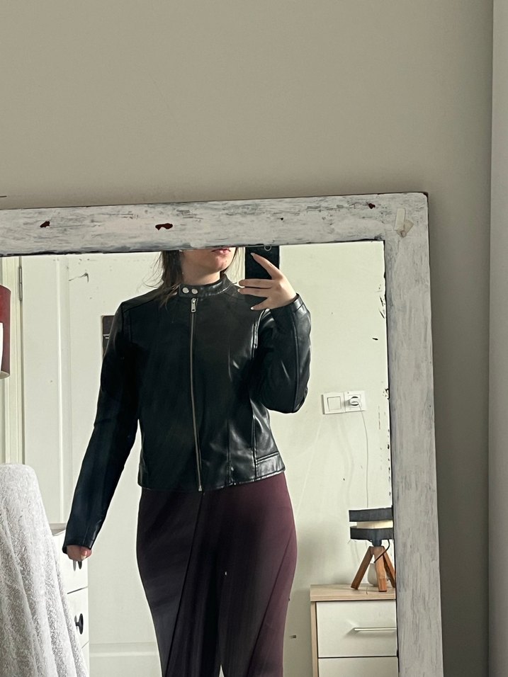 Siyah Deri Biker Ceket - Görsel 4