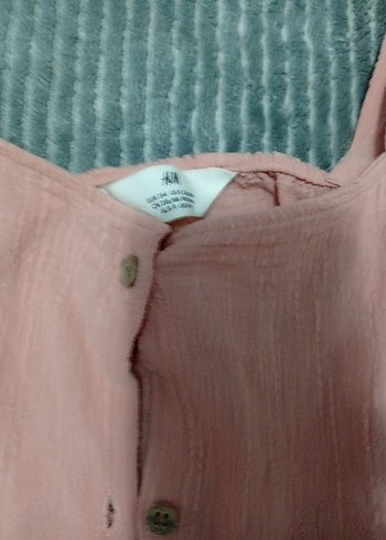 Kız Çocuk Pembe Keten Düğmeli Elbise - Görsel 2