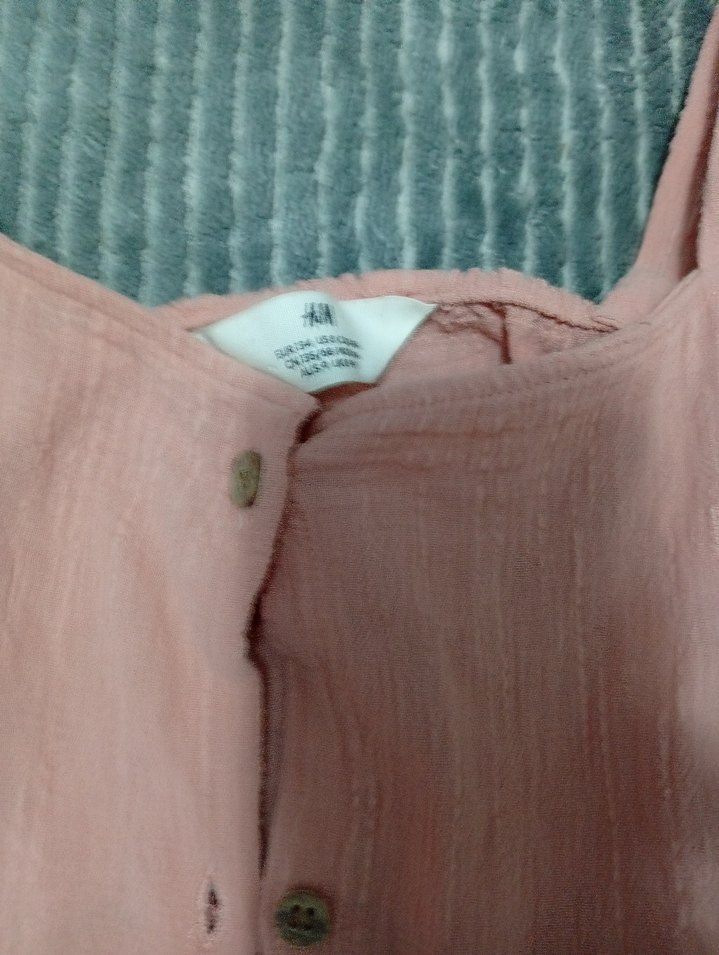 Kız Çocuk Pembe Keten Düğmeli Elbise - Görsel 2