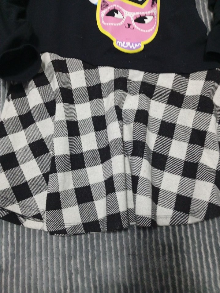 Kız Siyah Pamuklu Uzun Kollu Elbise - Görsel 4