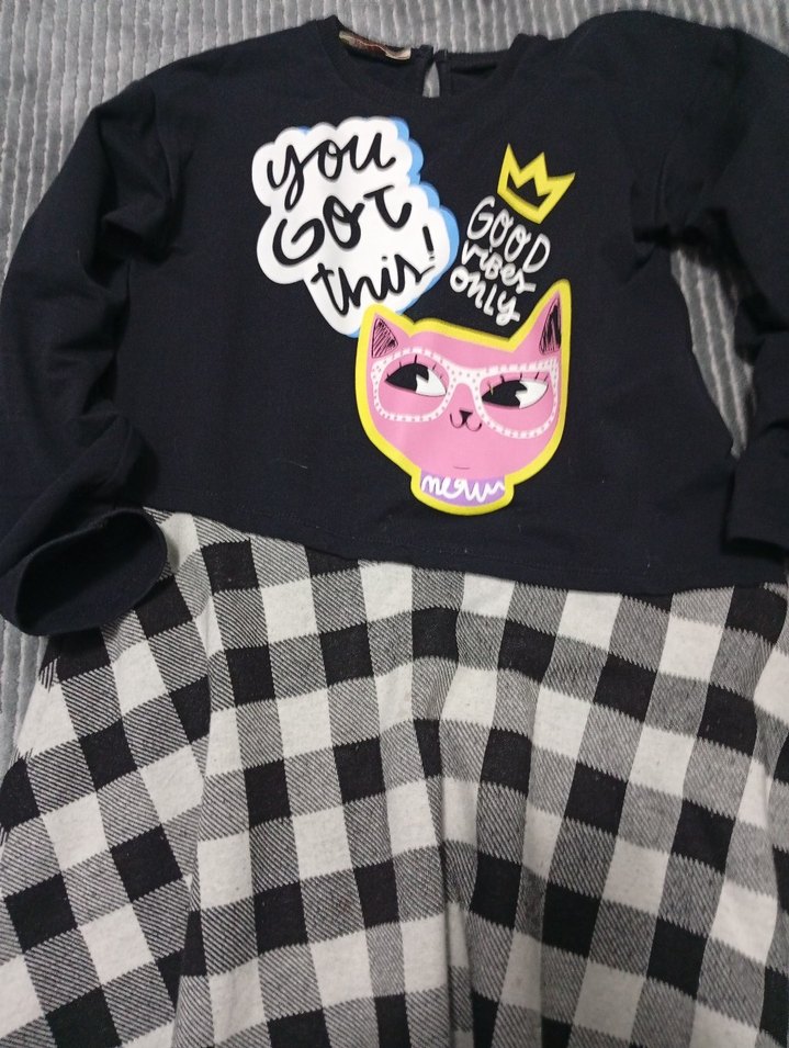 Kız Siyah Pamuklu Uzun Kollu Elbise - Görsel 2