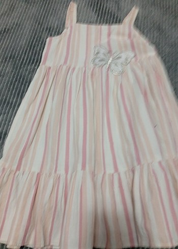 Kız Çocuk Pembe Çizgili Pilili Elbise - Görsel 2