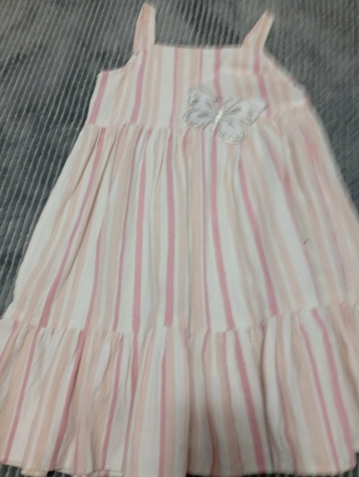Kız Çocuk Pembe Çizgili Pilili Elbise - Görsel 2