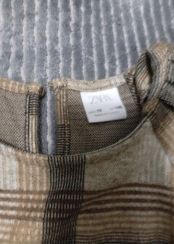 kız çocuk Bej Ekose Uzun Kollu Triko Elbise - Görsel 2