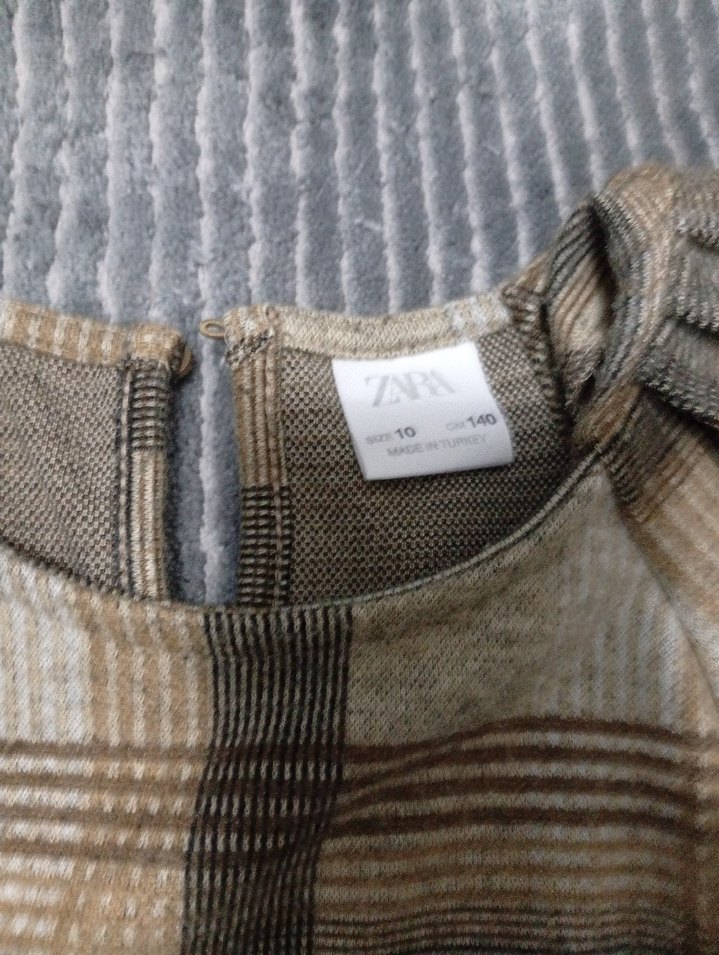 kız çocuk Bej Ekose Uzun Kollu Triko Elbise - Görsel 2