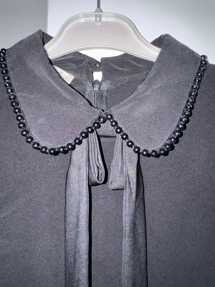 Siyah krep boncuk detaylı gömlek - Görsel 2