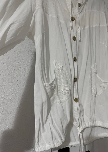 Nakışlı Bohem Uzun Kadın Keten Gömlek - Görsel 7