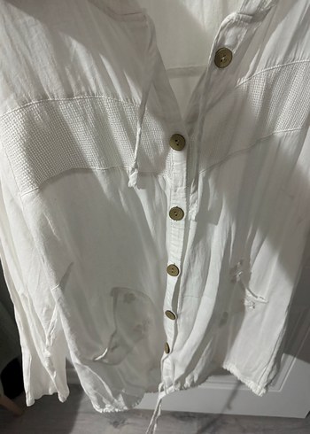 Nakışlı Bohem Uzun Kadın Keten Gömlek - Görsel 3