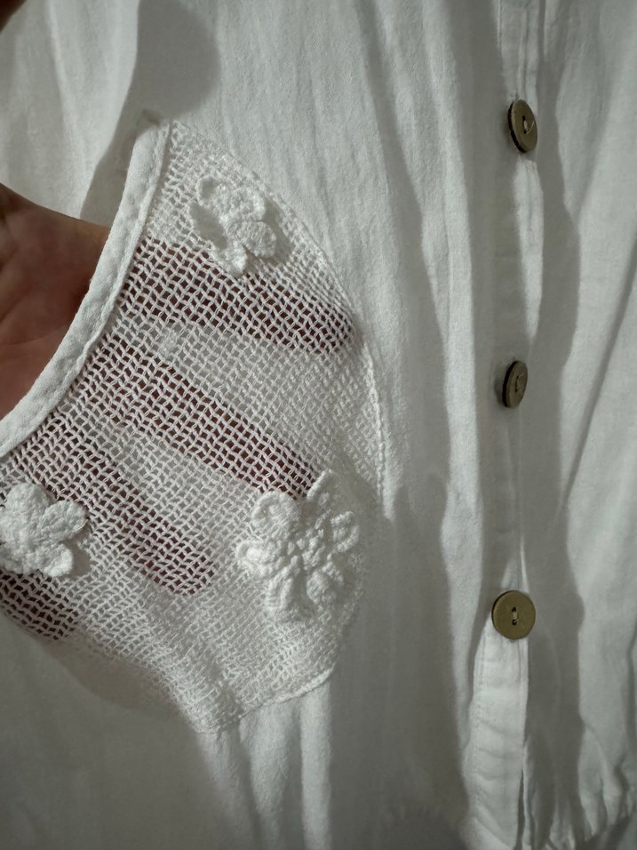 Nakışlı Bohem Uzun Kadın Keten Gömlek - Görsel 2