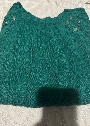 Kadın Yeşil Örgü Bohem Triko Kazak - Görsel 5