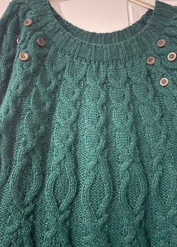 Kadın Yeşil Örgü Bohem Triko Kazak - Görsel 3