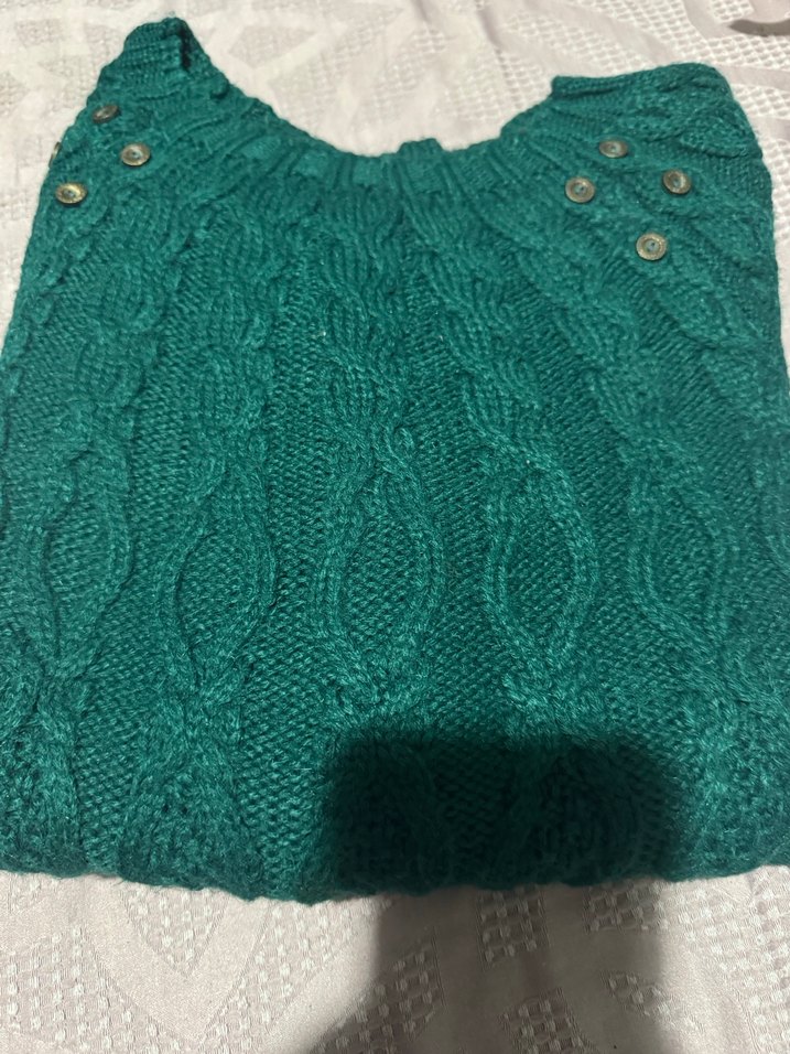 Kadın Yeşil Örgü Bohem Triko Kazak - Görsel 5