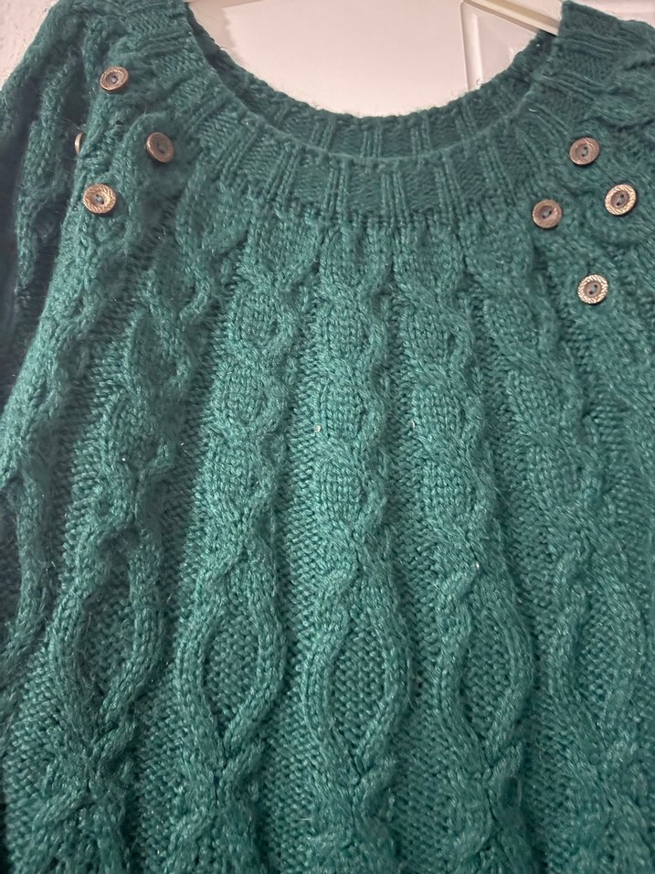 Kadın Yeşil Örgü Bohem Triko Kazak - Görsel 3