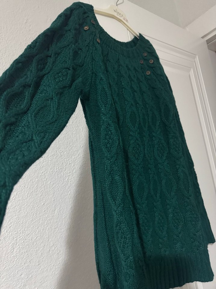 Kadın Yeşil Örgü Bohem Triko Kazak - Görsel 2