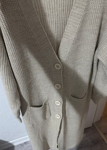 Bej, Uzun, Örgü Kadın Hırka - Görsel 4