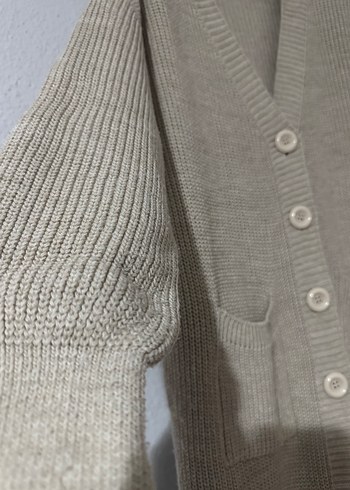 Bej, Uzun, Örgü Kadın Hırka - Görsel 2