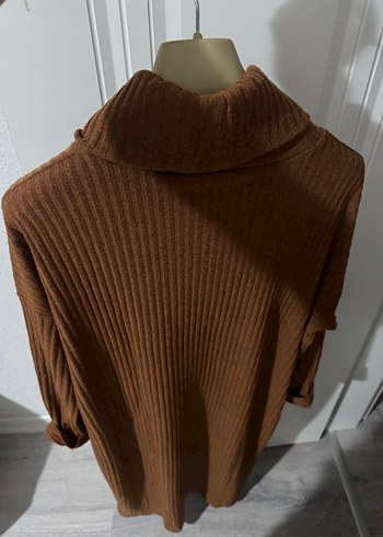 Kahverengi Uzun Kollu Boğazlı Triko Kazak - Görsel 8