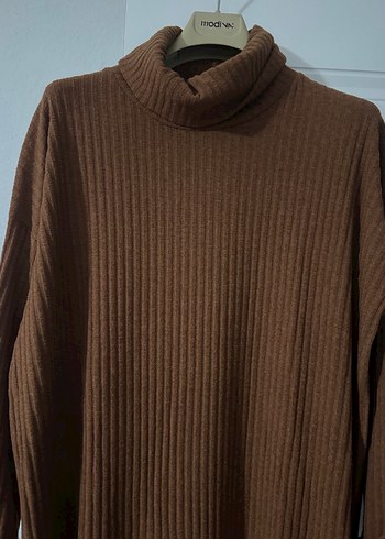 Kahverengi Uzun Kollu Boğazlı Triko Kazak - Görsel 5